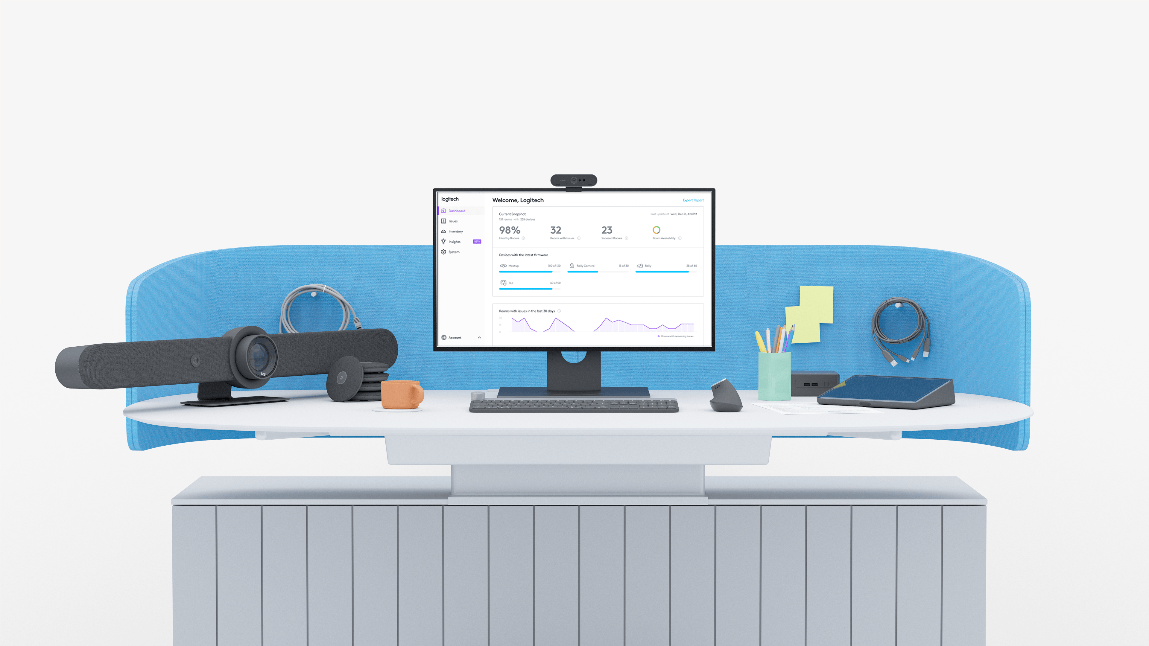 Illustration de Logitech Sync sur un écran d’ordinateur de bureau